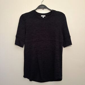 STEVEN ALAN Made In USA Knit Mutton Sleeve Crewneck Round Hem Top, Black- M